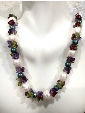 Statement Baroque Freshwater Pearl With Tumbled Amethyst Sterling Silver Clasp